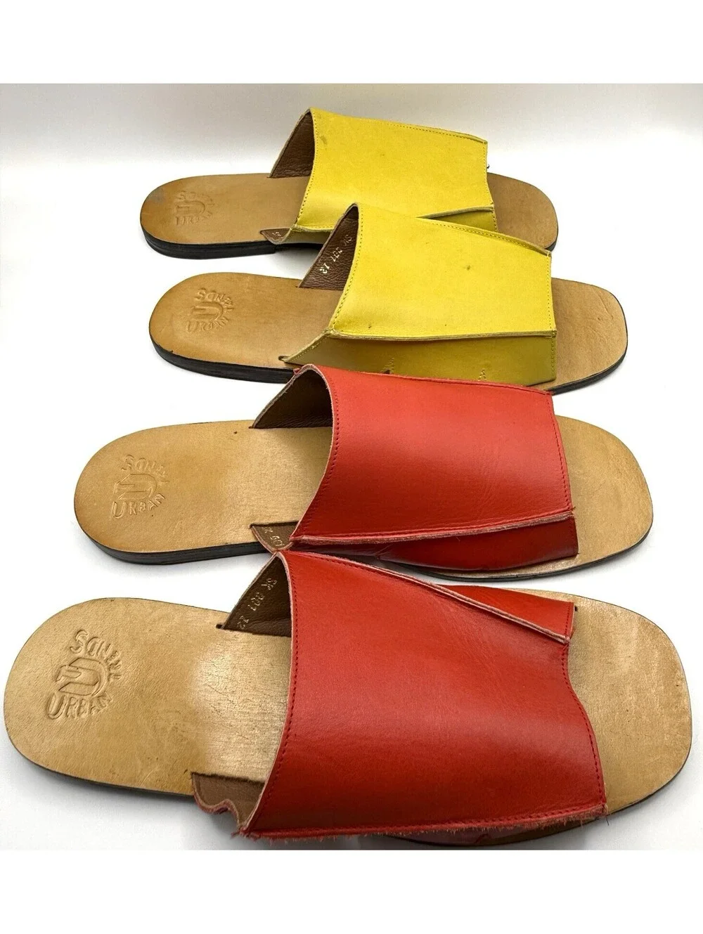 LOT of 2 Urban Trends Leather Sandals Slides Men Sz  12 Red Yellow Leather India